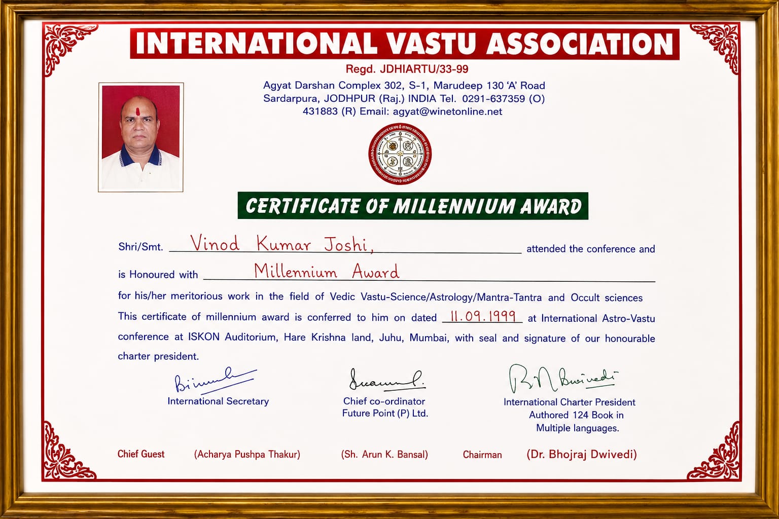 Millennium Award Certificate - International Vastu Association